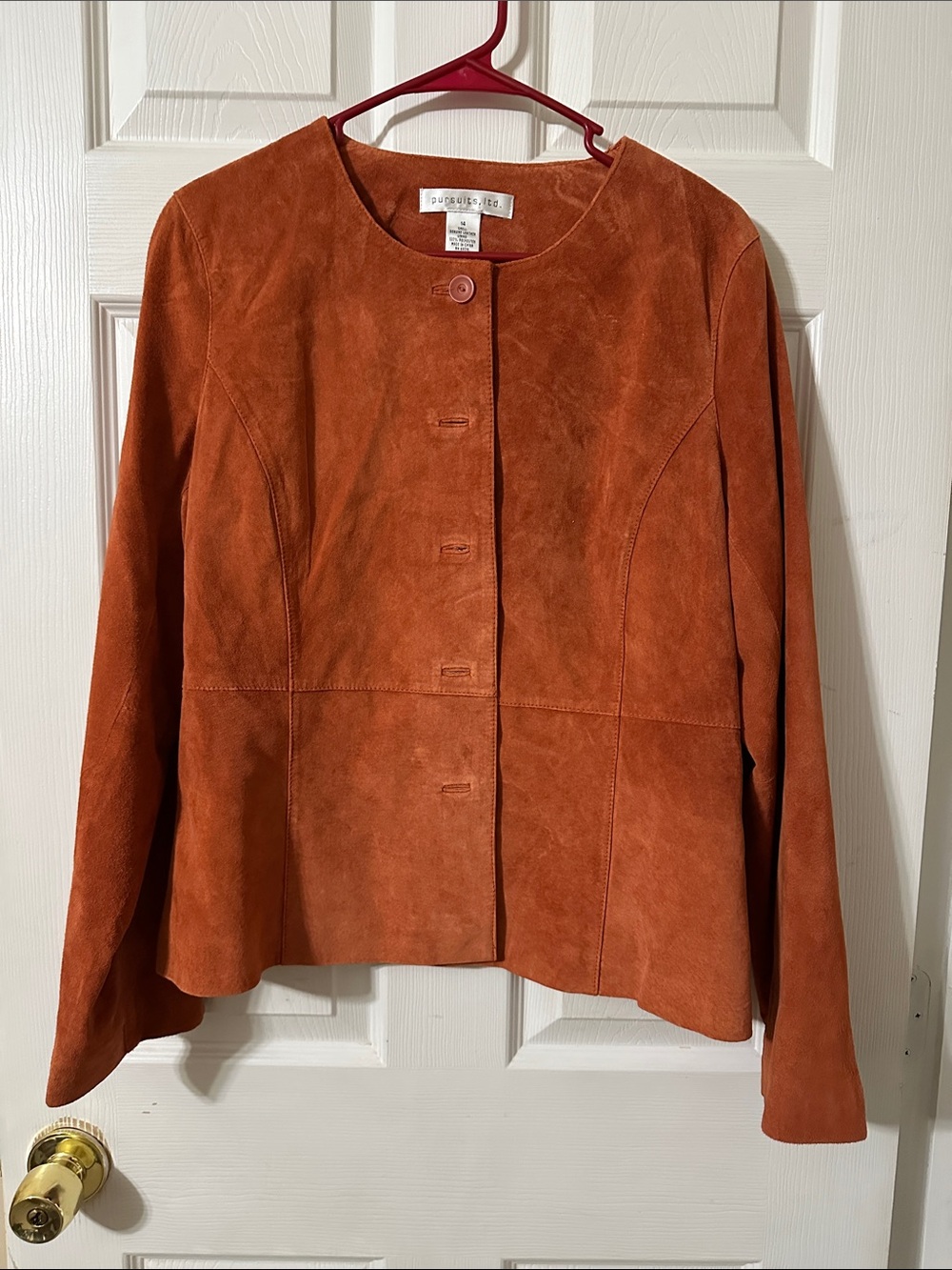 Pursuits Suede Button-Front Jacket in Burnt Orange